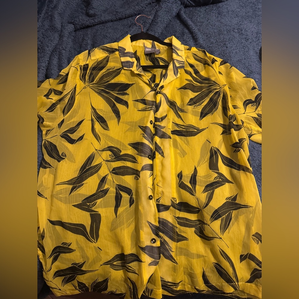 ASOS Mens Yellow & Black Tropical Button Up Sheer
